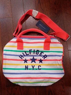 Tommy Hilfiger Rainbow Striped Duffle Gym Sports Travel Bag